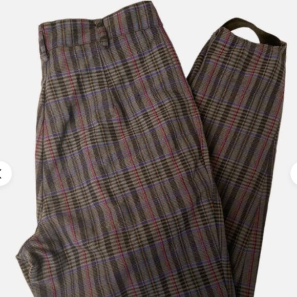 Vintage Paul Harris Tapered Womens Pleated Stirrup Plaid Dress Mom Pants - Picture 1 of 7